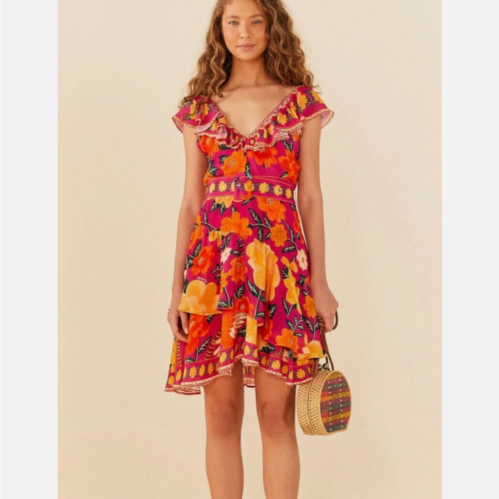 FARM Rio Pink Flowers Tapestry Mini Dress Small